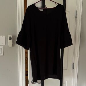 Black Midi Dress with Bell Sleeves - Women